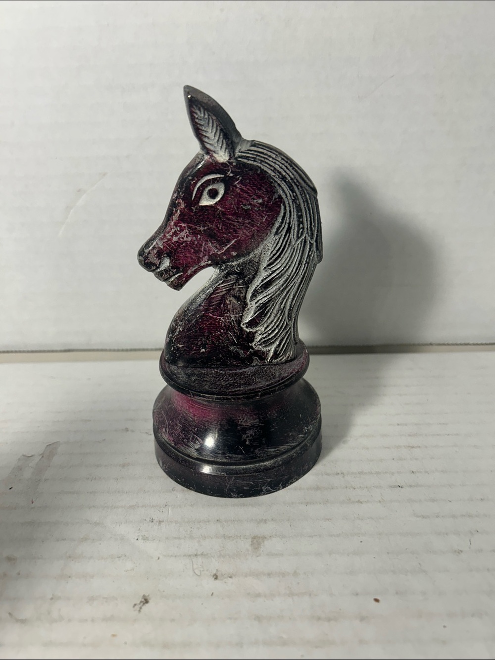 Carved Horse Head Decorative Chess Knight - Deep Burgundy 6 1/2 inches  Vintage
